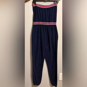 Blue Caribbean Strapless Terry Cloth Jumpsuit with Pockets